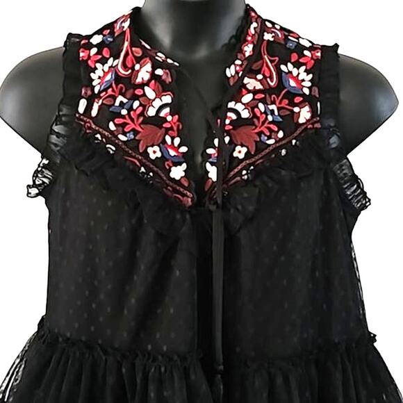 NWT Kate Spade Black Camellia Embroidered Ruffle Peplum Blouse Women’s Large - Picture 3 of 9